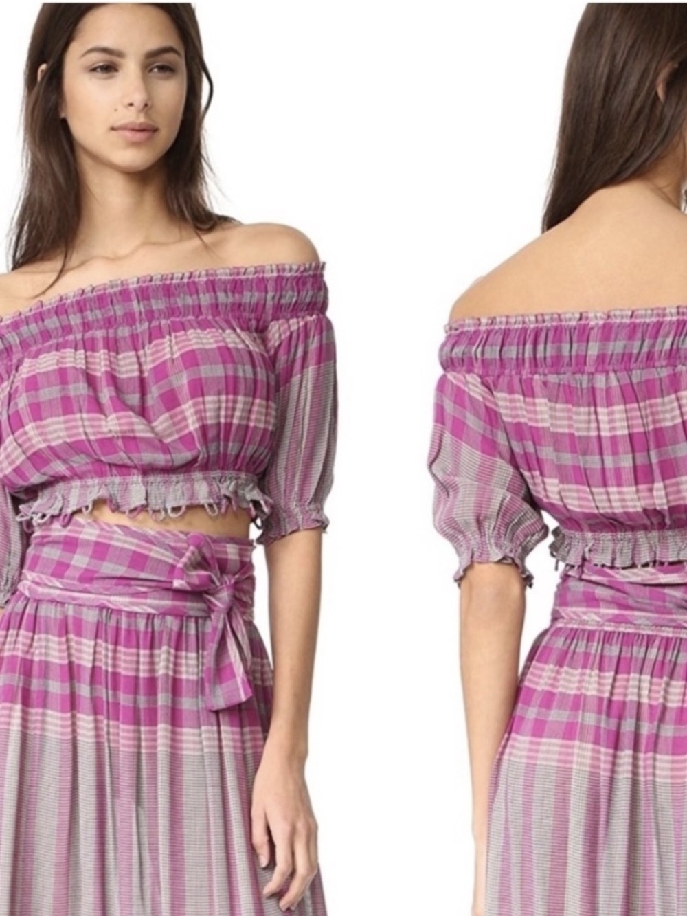 Apiece Apart Oeste Y2K pink & greyOff-the-Shoulder rayon Crop top EUC Sz 4